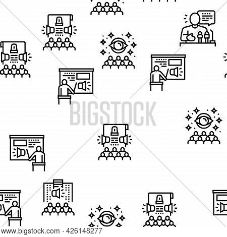 Pr Public Relations Vector Seamless Pattern Thin Line Illustration