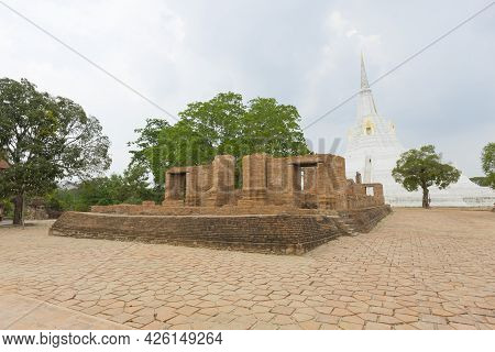 Ruin Of Old Pagoda At Phukhao Thong In Ayutthaya, Thailand.