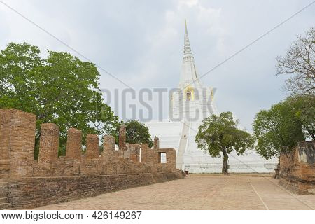 Ruin Of Old Pagoda At Phukhao Thong In Ayutthaya, Thailand.