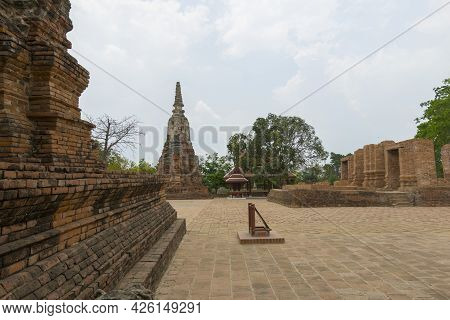 Ruin Of Old Pagoda At Phukhao Thong In Ayutthaya, Thailand.
