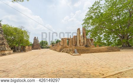 Ruin Of Old Pagoda At Phukhao Thong In Ayutthaya, Thailand.