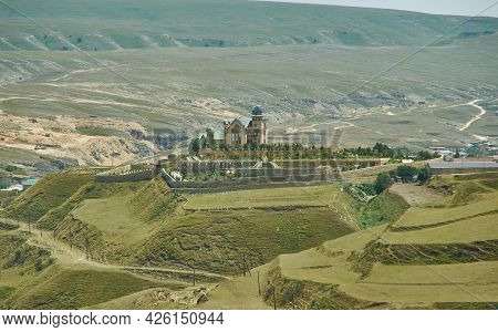 Villages In Dagestan, Big Mountain Formation In The Background. Dagestan, Russia