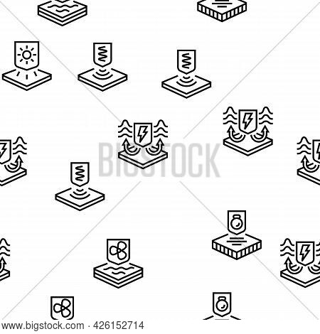 Fabrics Properties Collection Icons Set Vector. Elastic And Stretched, Warm And Cool, Antibacterial 