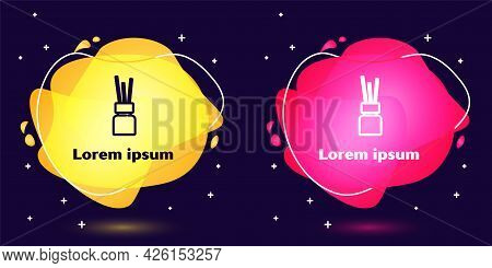 Set Line Aroma Diffuser Icon Isolated On Blue Background. Glass Jar Different With Wooden Aroma Stic
