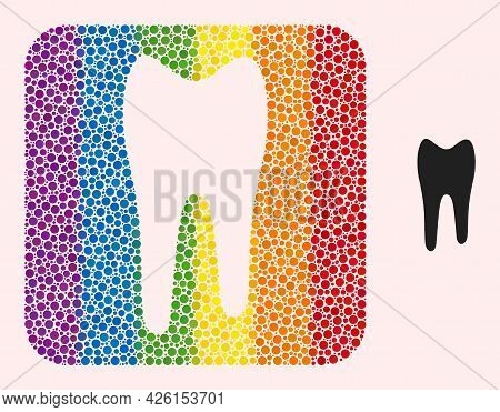 Dotted Mosaic Tooth Subtracted Pictogram For Lgbt. Rainbow Colored Rounded Square Mosaic Is Around T