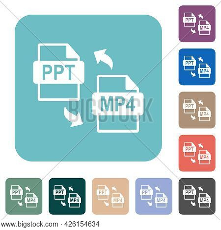 Ppt Mp4 File Conversion White Flat Icons On Color Rounded Square Backgrounds