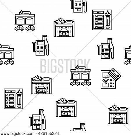 Self Service Car Wash Vector Seamless Pattern Thin Line Illustration