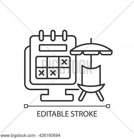 Tracking Vacation Time Linear Icon. Schedule For Leave Dates For Employee From Work. Thin Line Custo