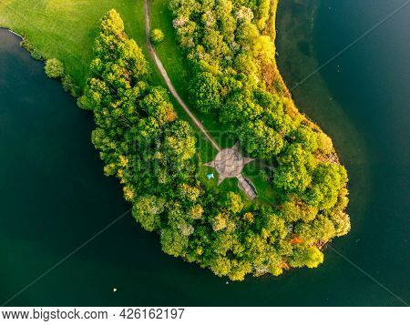 Panoramic drone aerial view of Manvers Lake, Rotherham, South Yorkshire, Wath upon Dearne