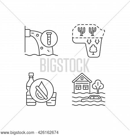 Water Stress Linear Icons Set. Desert Expansion. Urban Runoff Management. Lacking Drinking Water. Cu