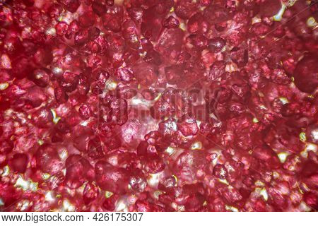Red Kinetic Sand Macro Close Up Under The Light Microscope