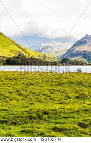 View Over Nantlle Lake Towards Snowdon, Snowdonia, North Wales, Uk, Portrait