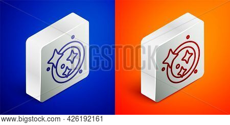 Isometric Line Washing Dishes Icon Isolated On Blue And Orange Background. Cleaning Dishes Icon. Dis