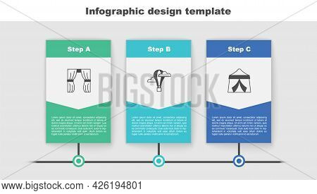 Set Circus Curtain Raises, Hot Air Balloon And Tent. Business Infographic Template. Vector