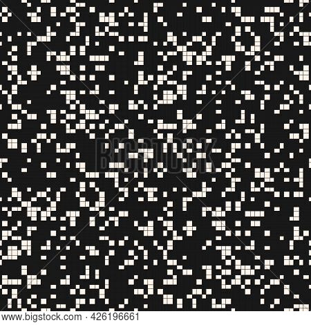 Vector Abstract Pixel Mosaic Background. Simple Monochrome Seamless Pattern With Small Randomly Scat