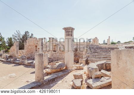 Ancient Ruins Of Colonnaded Portico In The Sanctuary Of Apollo Hylates Near Limassol, Cyprus