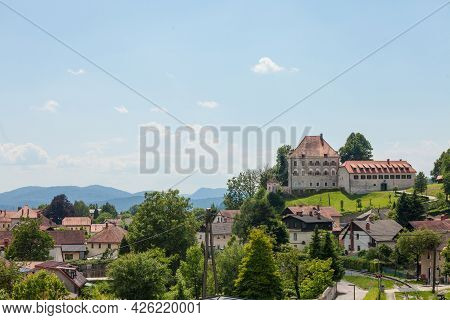 Dvorec Zaprice Grad Castle In Kamnik, Slovenia, Seen From Above. Zaprice Fortress Is A Medieval Cast