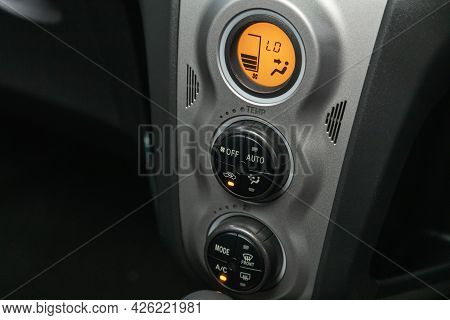 Novosibirsk, Russia - June 29, 2021: Toyota Vitz, Conditioner And Air Flow Control In A Modern Car