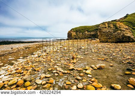 Sunny Cliffs and beach at Blackhall Rocks and Cromdon Dene Beach