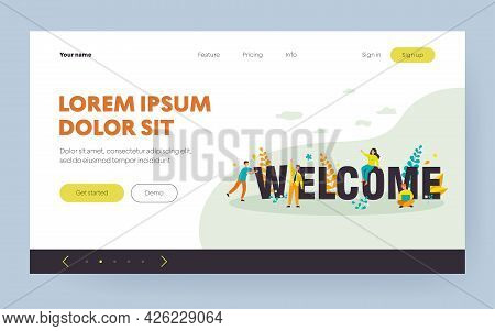 Happy Business Team Welcoming New Person To Their Company. Tiny People Making Greeting Gesture And C