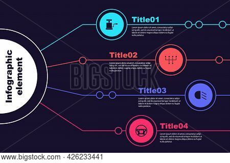 Set Car Air Pump, Gear Shifter, High Beam And Steering Wheel. Business Infographic Template. Vector