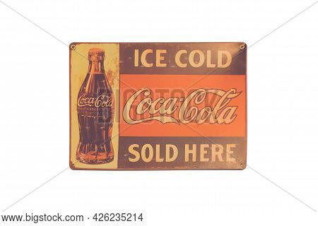 Nakhon Nayok - April 23 : Old Vintage Coca Cola Logo Isolated On White Background. Coca Cola Is The 