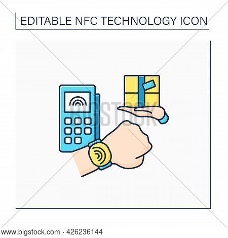 Nfc Color Icon. Safety Delivery Payment System. Using Smart Watch. Technology. .parcel Delivery. Nea