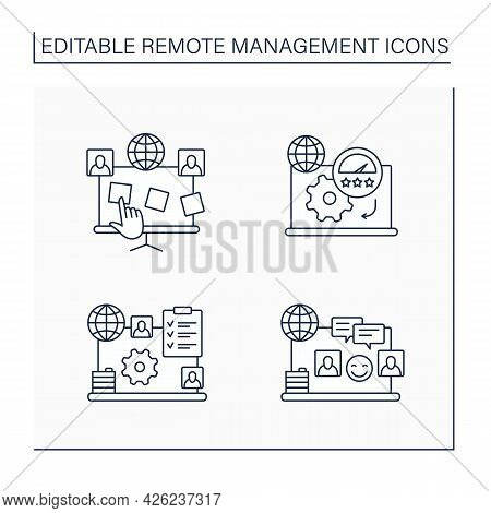 Remote Command Management Line Icons Set. Planning Board, Productivity Standards, Engagement Rules, 
