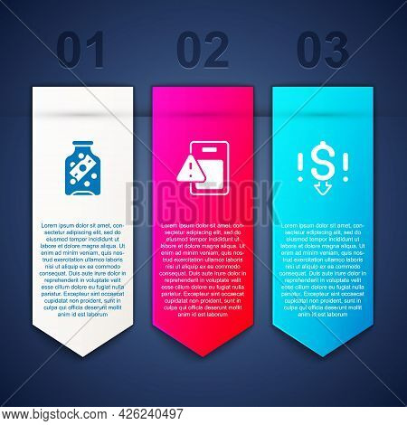 Set Glass Money Jar With Coin, Global Economic Crisis And Dollar Rate Decrease. Business Infographic