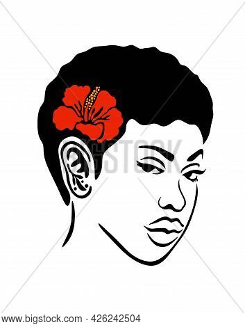 Black Afro African American Girl Woman Lady Vector Portrait Head Face Silhouette ,short Natural Wave