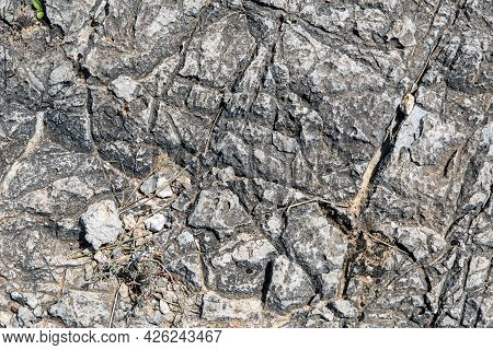 Gray Colored Stone Gravel With Traces Of Dry Twigs And Small Pebbles That Make It Ideal For Backgrou