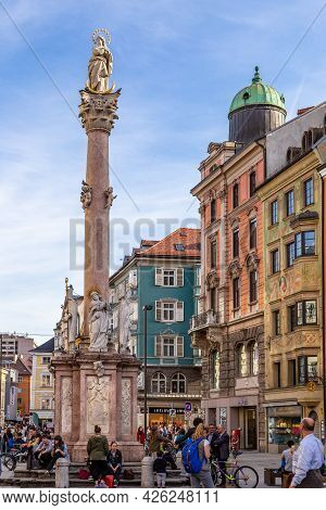 Innsbruck, Austria - 10 April 2015 - Beautiful Buildings And Structures Of The Famous Innsbruck Old 