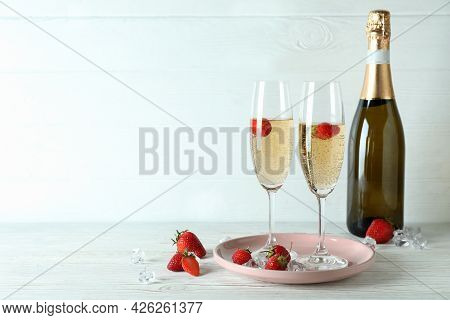 Concept Of Delicious Drink With Rossini Cocktail On White Wooden Table