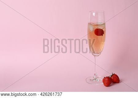 Glass With Rossini Cocktail On Pink Background