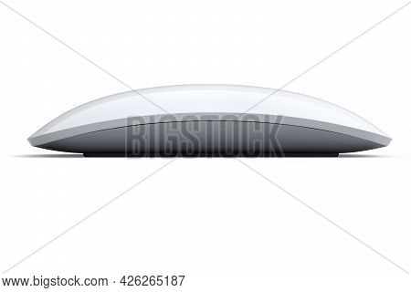 Realistic White Computer Mouse With Touch Isolated On White Background. 3d Rendering Of Wireless Lap