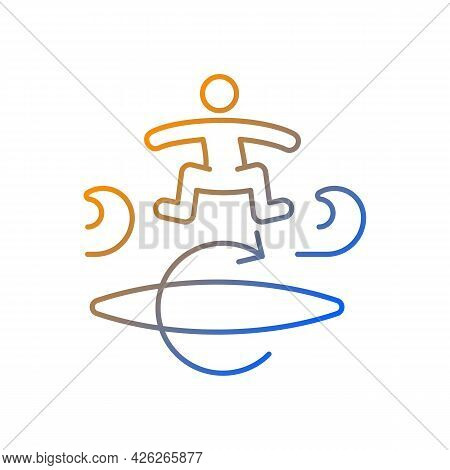 Kickflip Surfing Technique Gradient Linear Vector Icon. Perform Flip Trick On Surfboard. Board Spinn