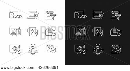 Internet Surveillance Linear Icons Set For Dark And Light Mode. Cross-device Track. Multi-factor Aut