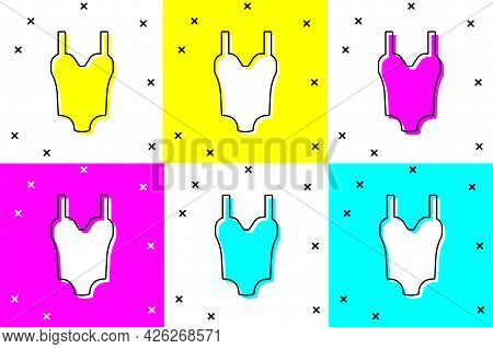Set Summer Beach Swimsuit Icon Isolated On Color Background. Beach Women Fashion. Vector