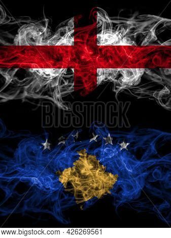 Flag Of England, English And Kosovo, Kosovar Countries With Smoky Effect