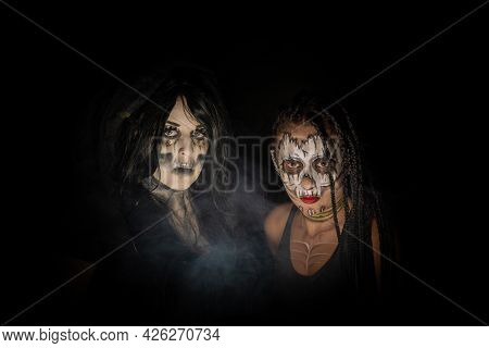 Supernatural Entities, Portrait Of Two Supernatural Entities, Artistic Makeup, Black Background, Low