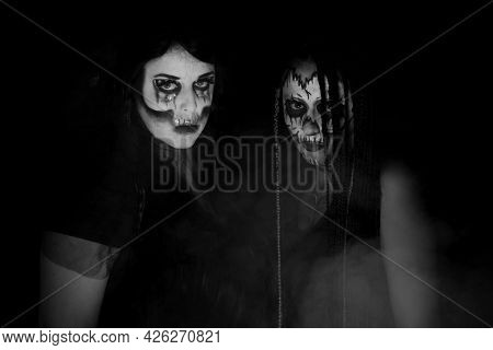 Supernatural Entities, Portrait Of Two Supernatural Entities, Artistic Makeup, Black Background, Low