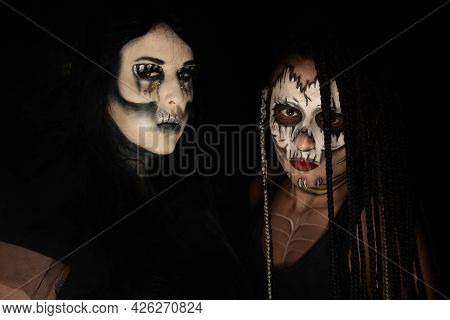 Supernatural Entities, Portrait Of Two Supernatural Entities, Artistic Makeup, Black Background, Low