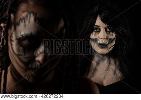 Supernatural Entities, Portrait Of Two Supernatural Entities, Artistic Makeup, Black Background, Low