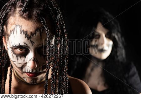 Supernatural Entities, Portrait Of Two Supernatural Entities, Artistic Makeup, Black Background, Low