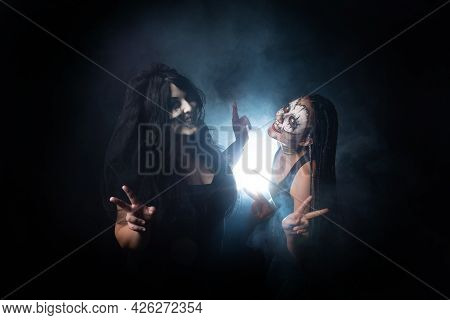 Supernatural Entities, Portrait Of Two Supernatural Entities, Artistic Makeup, Black Background, Low