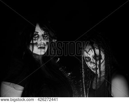 Supernatural Entities, Portrait Of Two Supernatural Entities, Artistic Makeup, Black Background, Low