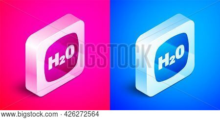 Isometric Chemical Formula For Water Drops H2o Shaped Icon Isolated On Pink And Blue Background. Sil