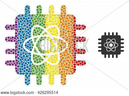 Quantum Computing Composition Icon Of Filled Circles In Variable Sizes And Rainbow Color Hues. A Dot