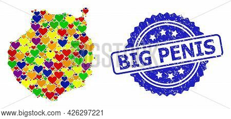 Blue Rosette Scratched Stamp With Big Penis Title. Vector Mosaic Lgbt Map Of Gran Canaria From Love 