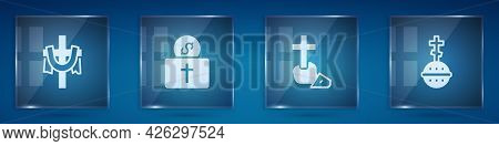 Set Christian Cross, Donation For Church, And . Square Glass Panels. Vector